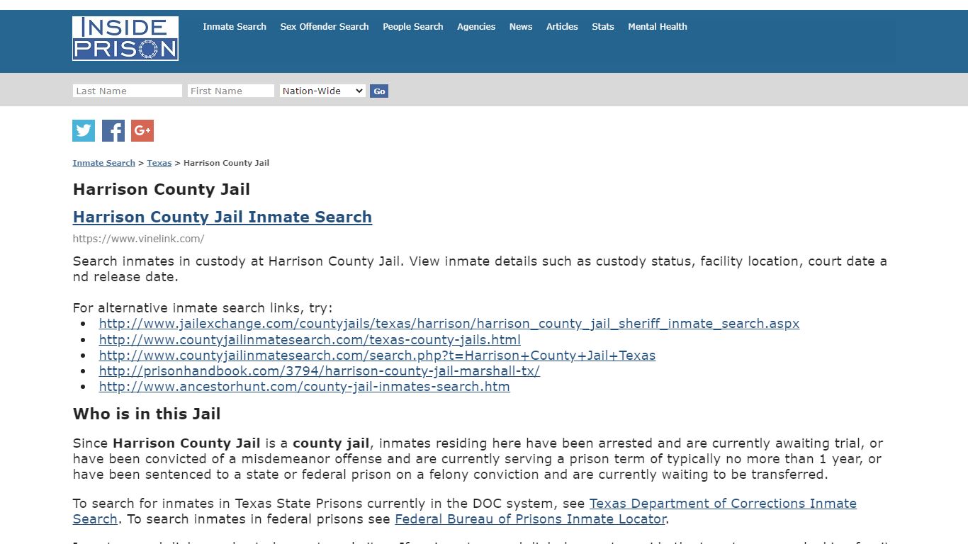 Harrison County Jail - Texas - Inmate Search - Inside Prison